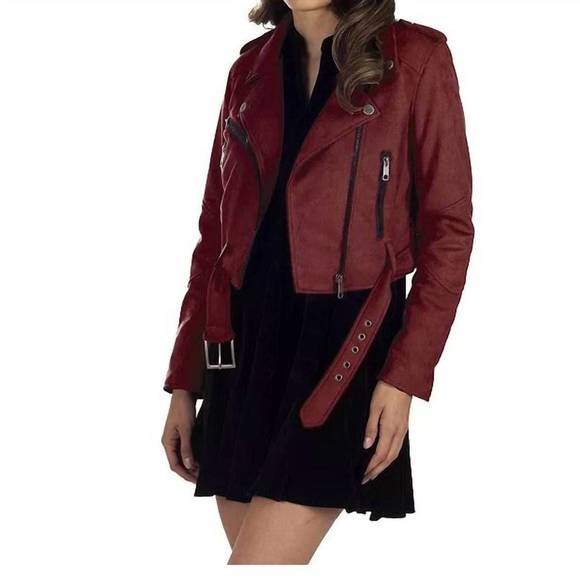 NEW LEE faux-suede biker jacket in red - Picture 2 of 3